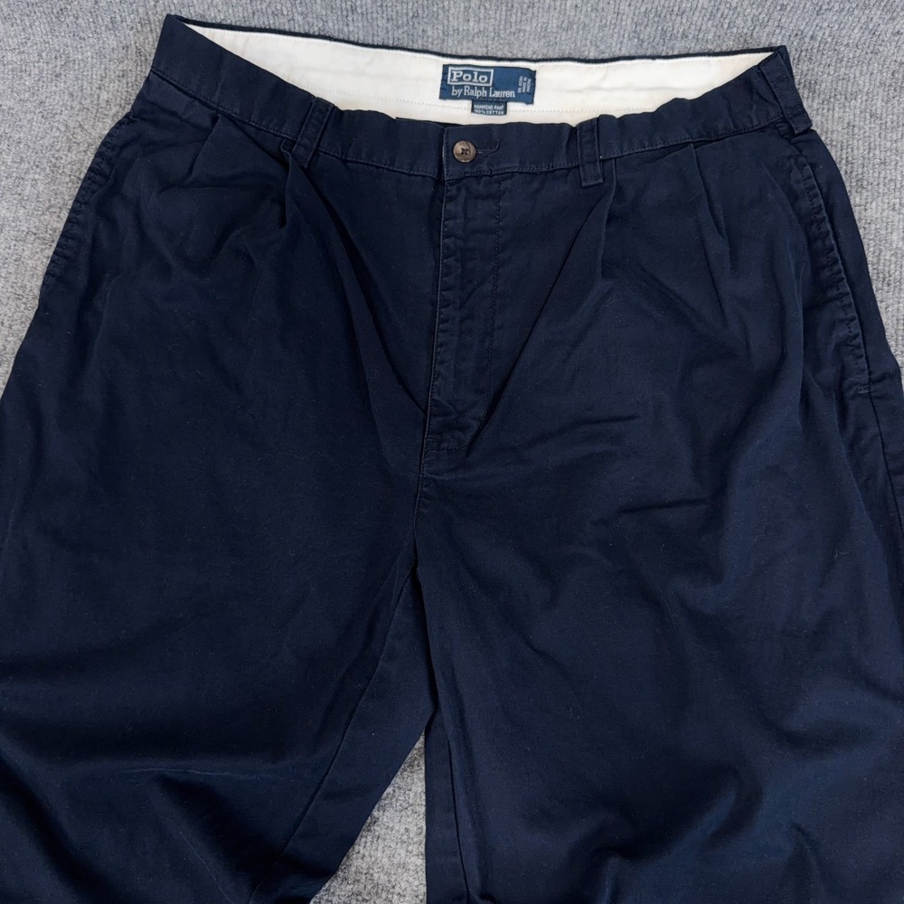 Vintage Polo Ralph Lauren Pants Mens 35x30 Navy Hammond Double Pleated Classic - Picture 2 of 12